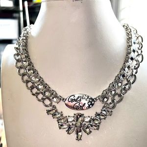 Two piece necklace, set silver chrome bling. Middle plate phrase God‘s girl.